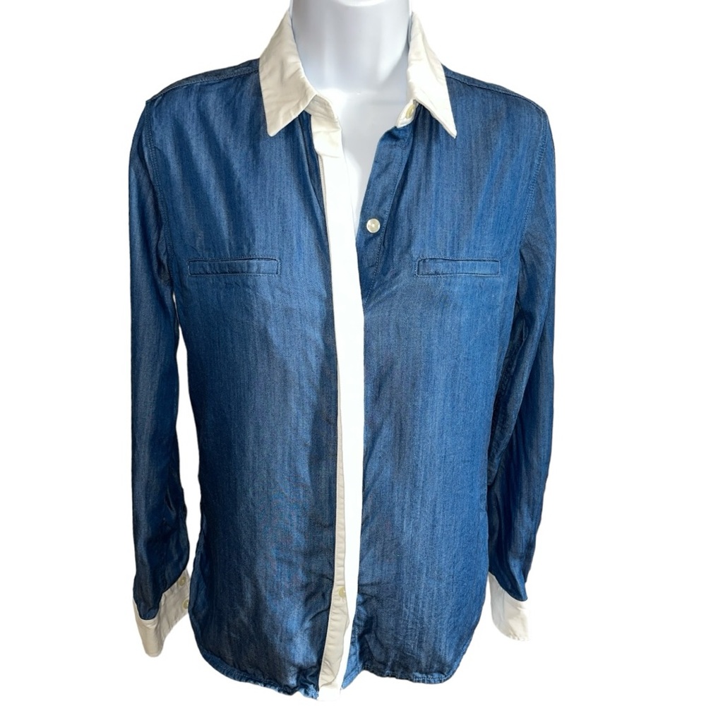 Women's 7 For All Mankind Denim/White Button Down Top - XS